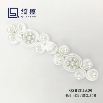 Chinese Style Custom Buttons/Chinese Knot Button/White Color Chinese Knot Button with Pearl