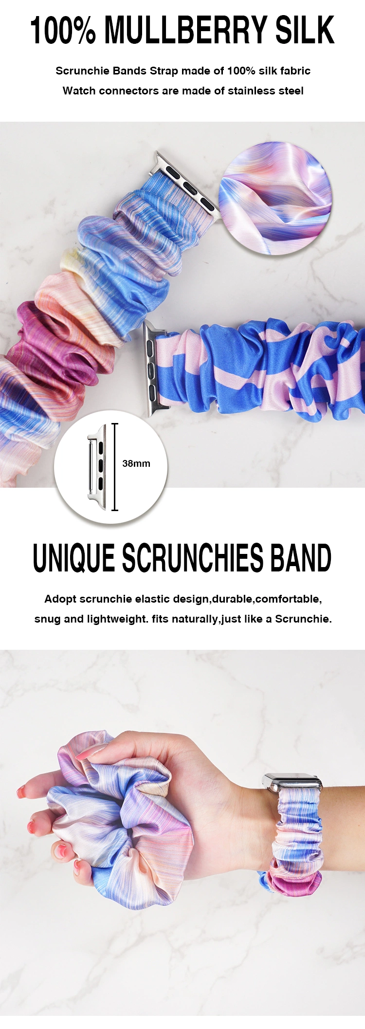 Smart Girls Silk Hair Scrunchies Organic Silk Elastic Strap Band