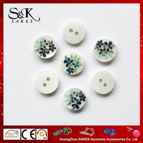 2 Hole Silk Print Logo Natural Shell Button for Shirts 